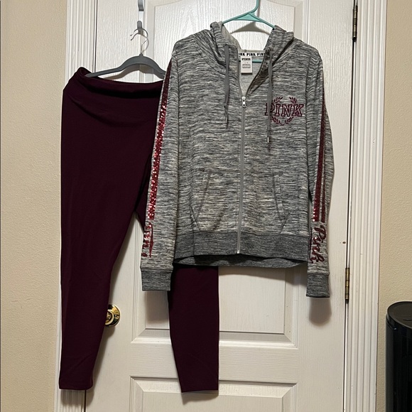 PINK vs Gray Hoodie with Burgundy Bling - Picture 9 of 9